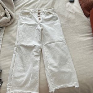 LOFT Highwaist Wide Leg Cream Button Up Jeans